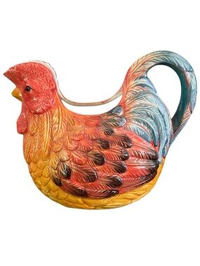 Country Gate Enesco Chicken Rooster Colorful Jug Pitcher Farm House Animal EUC